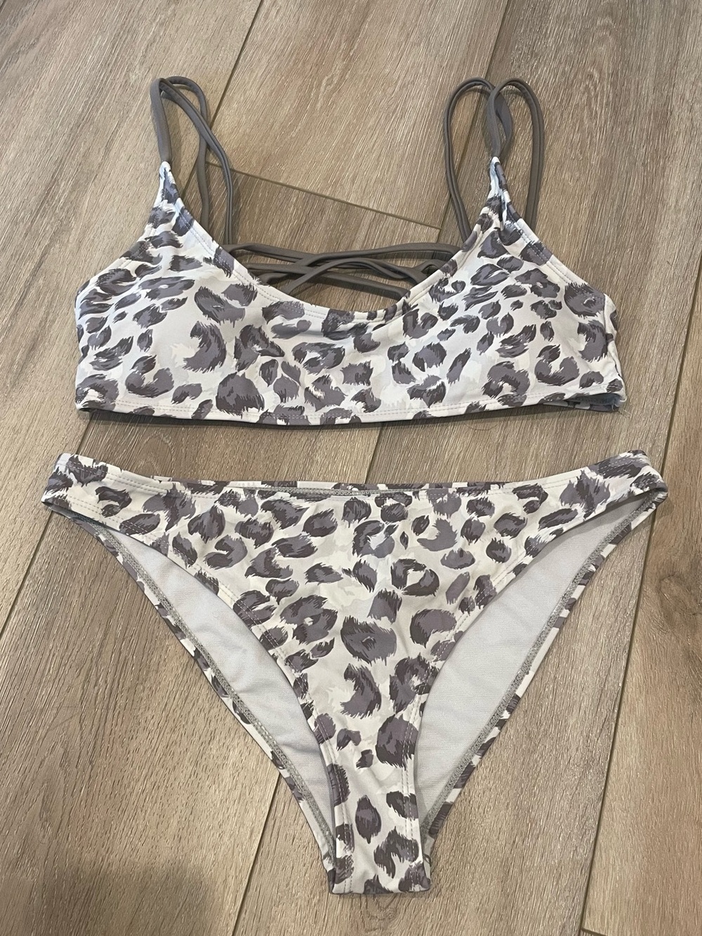 Kensie Gray and White Leopard Print Bikini Set